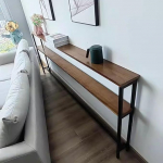 Narrow Console Sofa Table with Adjustable Feet, Storage Compartment and Metal Frame, Multi-Purpose Furniture for Living Room or Bedroom, Brown Wood, 150 x 10 x 100 cm