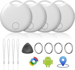 Tracker Android Smart Tag 4 Pack, Google "Find Hub" rakendusega (ainult Android) &uuml;hilduv Tracker Tag, Bluetooth Tracker v&otilde;tmete, rahakoti, jalgratta ja kohvri jaoks, vahetatav aku, valge