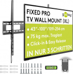 Goobay Fixed Pro TV seinakinnitus (XL), 43-100" TV - Max 75kg - Lihtne ja turvaline kinnitus automaatse lukustusega - VESA &uuml;hilduv - P&ouml;&ouml;ratav liikumine - QLED/LED - Must 49892