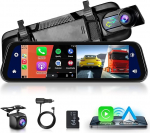 Hodozzy Mirror Dashcam Carplay Traadita Android auto Bluetooth 9.66 tolli IPS puuteekraaniga esikaamera tagakaamera veekindel &ouml;&ouml;vaatlus WDR autokaamera tahavaatepeegel parkimisseade 32G TF