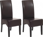 Mendler Littau Set of 2 Dining Chairs / Kitchen Chairs / Leather / Brown / Dark Legs