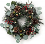 Valery Madelyn 46 cm j&otilde;ulup&auml;rg uksep&auml;rg J&otilde;ulup&auml;rjapunane uksep&auml;rg Punakasroheline j&otilde;ulup&auml;rjap&auml;rg valgustite ja m&auml;nnik&auml;bidega, marjad j&otilde;ulukaunistuseks