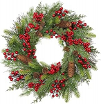 20 tolli / 50 cm j&otilde;ulup&auml;rg uksep&auml;rg Marjap&auml;rg dekoratiivsete m&auml;nnikuuskedega, punased marjad esiuksele, maja seinale riputamiseks v&otilde;i j&otilde;ulupuu kaunistamiseks ukse m&auml;rkide kaunistamiseks j&otilde;uludeks