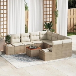 Rantry 9-teiliges Garten-Sofa-Set mit Kissen Beige Poly-Rattan Akazie Gartenlounge Model3356608