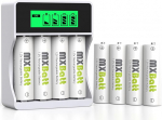 MXBatt AA laetav aku, 1,2 V, 3200 mAh, 8 AA aku pakett koos akulaadijaga, mitmekordne kaitse, 4 laadimiskohta, LCD-ekraaniga