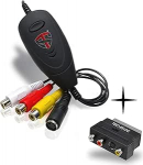 TechSide Video Grabber 2025 - VHS digiteerimine (USB 2.0) koos seadistusassistendiga, sisaldab SCARTi VHS / Hi8 videoregistraatorile Windows 11/10, konverteerib kassetid MP4-ks