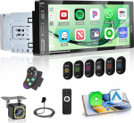Fuluku 1 DIN autoraadio traadita Carplay Android autoga, 6,9-tolline HD puuteekraaniga 1 DIN raadio Bluetooth/FM/SWC/EQ/peeglilink/tagasiside kaamera/MIC/Type-C ja USB port