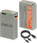 EN-EL20 EN-EL20a akud koos LED ja USB-C laadimiskaabliga Nikon Coolpix P1100, P1000, Coolpix A, P950, 1 J1, 1 J2, 1 J3, 1 S1, 1 V3, DL24-500, 1 AW1 digikaamerale, 2 tk.