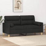 ZEYUAN 3200825 2-Seater Sofa with Decorative Cushions Black 140 cm Fabric, Sofas & Couches, Sofa Living Room, Sofa for Teenager's Room, Relaxing Sofa, Sofa for Bedroom, Upholstered Sofa