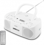 MEDION E65010 Stereoraadio CD-m&auml;ngija Kassett USB port AUX audioseade MP3 taasesitus FM PLL raadio 40 jaama m&auml;lu Akutoitega kaugjuhtimispult Valge