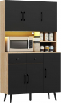 HOMCOM Sideboard Kitchen with RGB LED Light, Kitchen Furniture, High Storage Cabinet with Worktop, 6 Doors, 2 Drawers, Open Compartments, Adjustable Shelves, 100 x 40 x 176 cm, Black