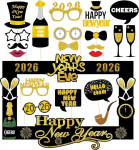 20 fotokabiini rekvisiitide pakett 2026 uusaasta fotokabiini raam 2025 Happy New Year's Eve Party Decoration fotokabiini rekvisiitide aksessuaarid koos paberraamiga, must ja kuldne peodekoratsioonid