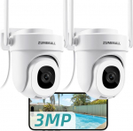 ZUMIMALL 3MP Outdoor Surveillance Camera, 5G/2.4GHz, WLAN Camera, Outdoor Surveillance, Wired, 355&deg;/90&deg; PTZ, 24/7 Recording, Night Vision in Colour, Cloud Storage, AI Detection (2 Pieces)