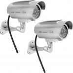 Madlife Garage 2 x Silver Alarm System House Dummy Solar Powered Camera Surveillance Outdoor Fake Camera Dummy Outdoor with Realistic Red Flashing Light Sensor and Warning Sticker