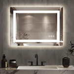 LED Vannitoa peegel koos tuledega, Vannitoa edevuse seinapeegel, taustvalgustus ja esivalgustus, astmeline timmitav, uduvastane, purunemiskindel, m&auml;lu, 3 v&auml;rvi nutikas peegel (60x80cm)