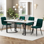 S&ouml;&ouml;gilauakomplekt 140 x 80 cm koos 4 tooliga, linasest materjalist s&ouml;&ouml;gilauakomplekt, k&ouml;&ouml;gi s&ouml;&ouml;gilaud koju ja perele, mustad metallist lauajalad (tumeroheline B)