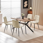 WAFTING S&ouml;&ouml;gitoa komplekt 4 tooliga, 140 x 80 x 73 cm s&ouml;&ouml;gilaud tumeda puidumassiiviga ja pehmendusega beežid s&ouml;&ouml;gitoolid linase disainiga ja k&otilde;rge seljatoega, s&ouml;&ouml;gituppa, k&ouml;&ouml;ki, elutuppa.
