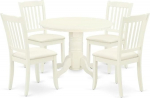 East West Furniture SHDA5-WHI-C 5-osaline kaasaegne s&ouml;&ouml;gilaudade komplekt, sealhulgas &uuml;mmargune k&ouml;&ouml;gilaud koos alusega ja 4 linasest riidest tooli 42,5" x 42,5" Linane valge