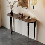 Halbmondf&ouml;rmiger Konsolentisch im Landhausstil, 4-beiniger Massivholz-Eingangstisch, schmaler, freistehender Beistelltisch mit verstellbaren F&uuml;&szlig;en, einfache Montage, Schwarz(Walnut,100cm)