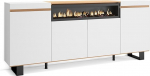 Skraut Home Sideboard, Highboard, kapp, Comode kapp, 200 x 87 x 35 cm, 4 ust, elektriline kamin, t&ouml;&ouml;stuslik disain, kaasaegne stiil, valge ja pehme tammepuit.