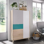 Dmora - Duan Sideboard elutoa panipaik buffet kaasaegne 3 uksega elutoa k&uuml;ljepaneel, 81 x 43 x 137 cm, valge ja tammepuust.