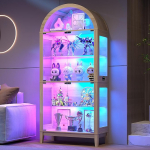 Lvifur klaasist vitriinkapp RGB valgustuse ja klaasist ustega magamistoa kollektsiooni jaoks, 33 &times; 75 &times; 175 cm, 5-kihiline vitriinkapp intelligentsete sensoritega elutuppa, puuv&auml;rvides.