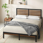 Zinus Kai voodi 160 x 200 cm - 23 cm k&otilde;rge - King Size voodi - metallist ja bambusest voodiraam - pruun ja must