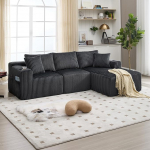 3-kohaline diivan, L-kujuline diivan magamisfunktsiooniga, modulaarne nurgadiivan, pehme juhtmekate, 5 padjaga, k&uuml;ljetaskud ja joogihoidja, elutoa korterisse, 257 x 160 x 62 cm (Hall)