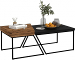 HOMCOM Coffee Table Set of 2 Side Tables with Steel Frame, Geometric Industrial Design, Living Room Table for Bedroom, Office, Black