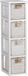 Home Source Badezimmer-Kommode, 4 wei&szlig;e Aufbewahrungsk&ouml;rbe aus PE-Rattan, lackierter Holzrahmen, 67 cm