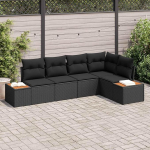 Modulares Garten Sofa Set 5 St&uuml;ck Schwarz Poly Rattan mit Kissen als Outdoor Sofagarnitur