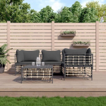 3-TLG. Garten-Lounge-Set mit Kissen Anthrazit Poly Rattan f&uuml;r Terrasse, Outdoor-Lounge-Set Poly Rattan als Gartenm&ouml;bel-Set Anthrazit
