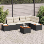 Modulares Garten Sofa Set 6 St&uuml;ck Schwarz Creme Poly Rattan mit Kissen als Outdoor Sofagarnitur