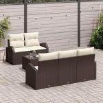Modulares Garten-Sofa-Set 6-teilig in Braun und Creme mit Kissen, Tisch und praktischem Stauraum