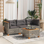 Gartensofa Grau Poly Rattan mit abnehmbaren und waschbaren Kissen, Gartenecke aus Polyrattan, Garten Lounge Set mit Polsterung und Gartenm&ouml;bel f&uuml;r den Au&szlig;enbereich