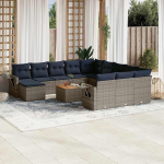 13-teiliges Polyrattan Gartensofa Set mit abnehmbaren Bez&uuml;gen und Kissen inklusive Beistelltisch als Gartenm&ouml;bel Set mit Akazienholz Tischplatte