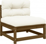 Massivholz Garten-Ecksofa aus Kiefer Eckgarnitur mit grauen Kissen Outdoor-Ecksofa f&uuml;r den Garten modular kombinierbar