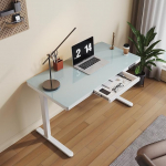 SONNI elektriliselt reguleeritava k&otilde;rgusega laud, 120 x 60 cm, uuendatav mootor m&auml;lufunktsioonidega, USB ja C-t&uuml;&uuml;pi laadimisport, hoiukamber, seisev laud kodukontorisse, valge, 70 kg koormus