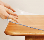 L&auml;bipaistev plastikust toolimatt, 76,2 x 152,4 cm, kristallselge plastik, s&ouml;&ouml;gilaud, kontor, laud, pad, ristk&uuml;likukujuline, puidust k&uuml;lgmine, kohvi- ja k&ouml;&ouml;gilaud