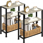 Narrow Side Table Set of 2 for Small Space, 2-Tier Small Side Table with Shelf Holder, Narrow Bedside Table, Skinny Snack Coffee Table in Living Room, Bedroom, Study, Kitchen and