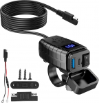 USB-pesa mootorratta: PD3.0 + QC3.0 autolaadija pistikupesa LED-pingem&otilde;&otilde;tjaga, kiirlaadimine autole, matkaautole, mootorratta, paadile, jahile.