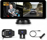 Hodozzy peatoe beebikaamera koos tagantvaate kaameraga 720P, laia nurgaga kaamera auto, 6,86-tolline IPS-ekraaniga peegel auto beebi tagaistmel laste, lemmikloomade j&auml;lgimiseks, &ouml;ine n&auml;gemine