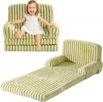 ROBUD Kids Sofa 2-in-1 kokkupandav diivan ja madrats - kokkupandav laste diivan eemaldatava katte, hoiukoti ja kandek&auml;epidemega - roheline