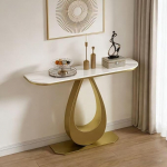 Schmale Konsole mit Metallrahmen,Moderne Eingangstisch mit Sintersteinplatte,Stabile Struktur Sofatisch,f&uuml;r Flur,Eingangsbereich,Foyer,Wohnzimmer(Gold2,100 * 30 * 80cm)