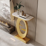 Sinterstein-Konsolentisch mit O-f&ouml;rmigem Ringboden, Leicht luxuri&ouml;ser Eingangstisch mit Hochtemperatur-Backlack f&uuml;r Flur, Wohnzimmer und Foyer(Gold,80cm/31.5in,White)