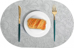Tischset Oval Leder, 6er Set Oval mit Blumenmuster Platzset Modern, Tischset f&uuml;r K&uuml;chen Zuhause Esszimmertisch Restaurant, Grau, 30x43cm