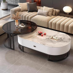 Stapelbares ovales Couchtisch-Set mit modernem Stahlrahmen f&uuml;r platzsparendes Design im Wohnzimmer und Schlafzimmer, minimalistische M&ouml;bel