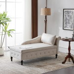 RanRan Velvet Chaise Lounge diivan koos hoiuga Polsterdatud Chaise Lounge diivan koos padjadega elutuppa Modern Lounge tool koos Nail Head Trim ja Button Stitching magamistuba Office (Beige)