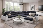 All4All Ariva Pano nurgadiivan magamisfunktsiooniga 334 cm x 264 cm - U-kujuline maastik - XXL diivanvoodi suur - must/valge - kangas kunstnahaga - k&uuml;lg paremal - kaasaegne 19