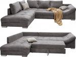 Kaunis Corduroy nurgadiivan magamisfunktsiooniga, Wave undersuspension, hubane L diivan 298 x 202 cm, pikk tool Ottomani vasakule, Corduroy kangaga diivan halli v&auml;rvi, 2 dekoratiivpatja beeži v&auml;rvi / 17202